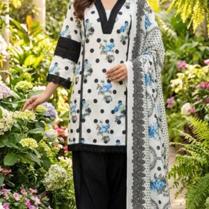 Black Polka Dot Print With Blue Floral Accents