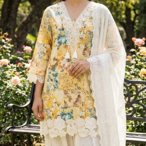 Yellow Floral Print with white lace